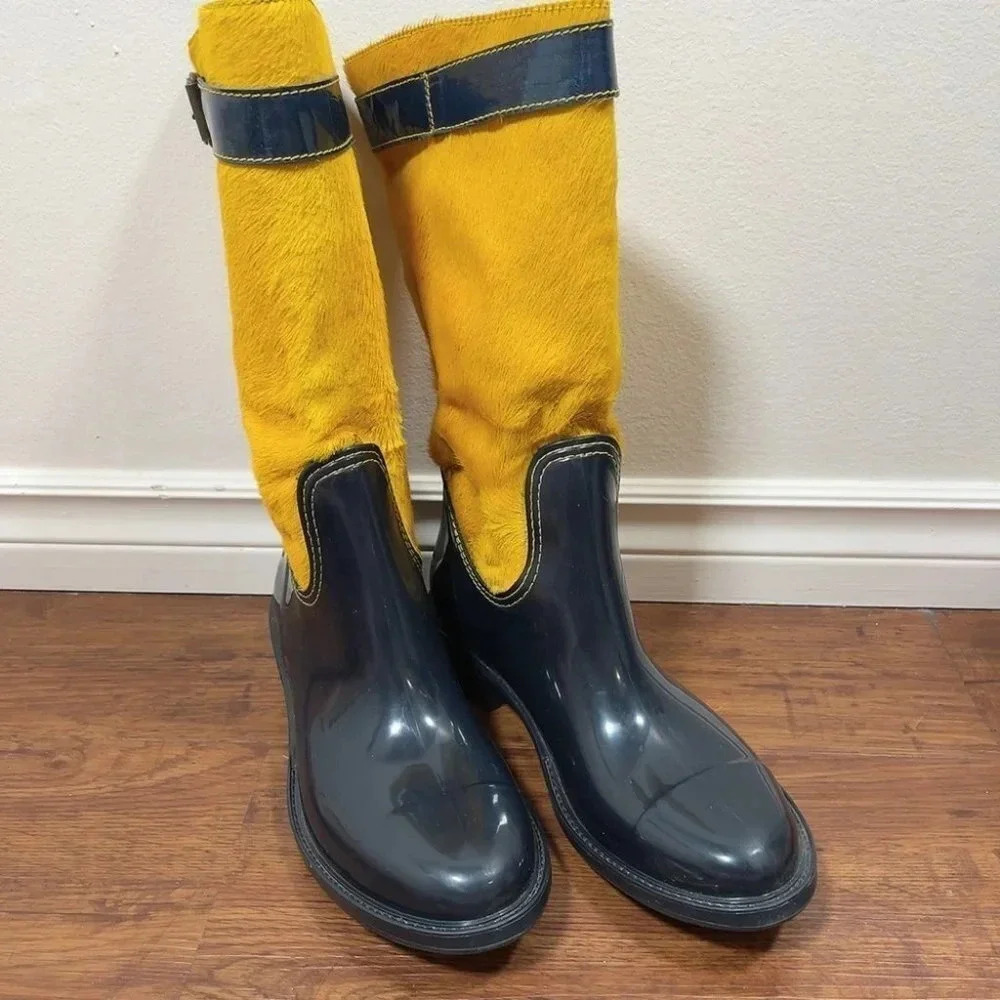 Chanii B Yellow Faux Fur Rain Boot